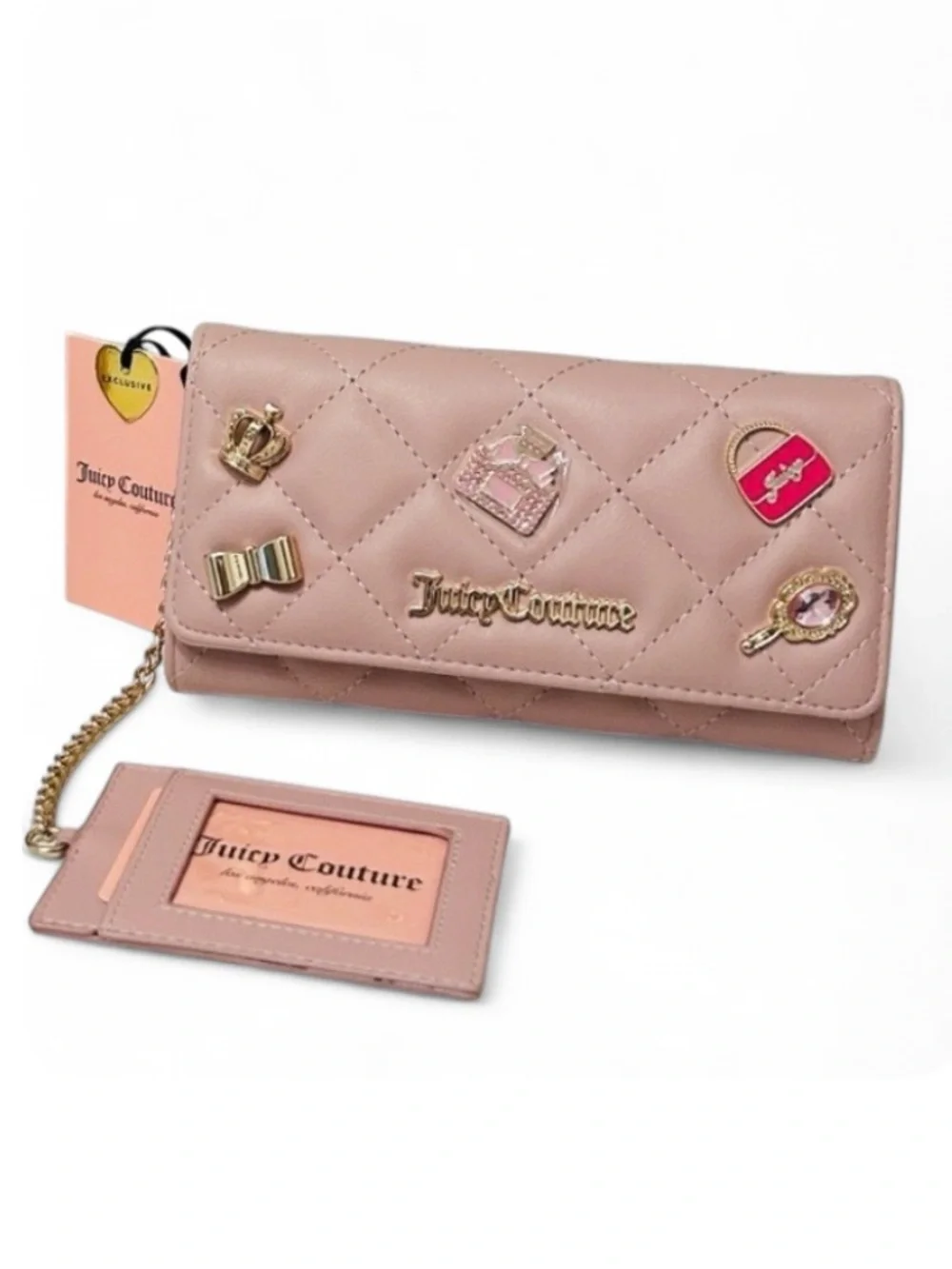 🆕💋 Juicy Couture Girls Only Quilted Flap Clutch Wallet Blush NWT
